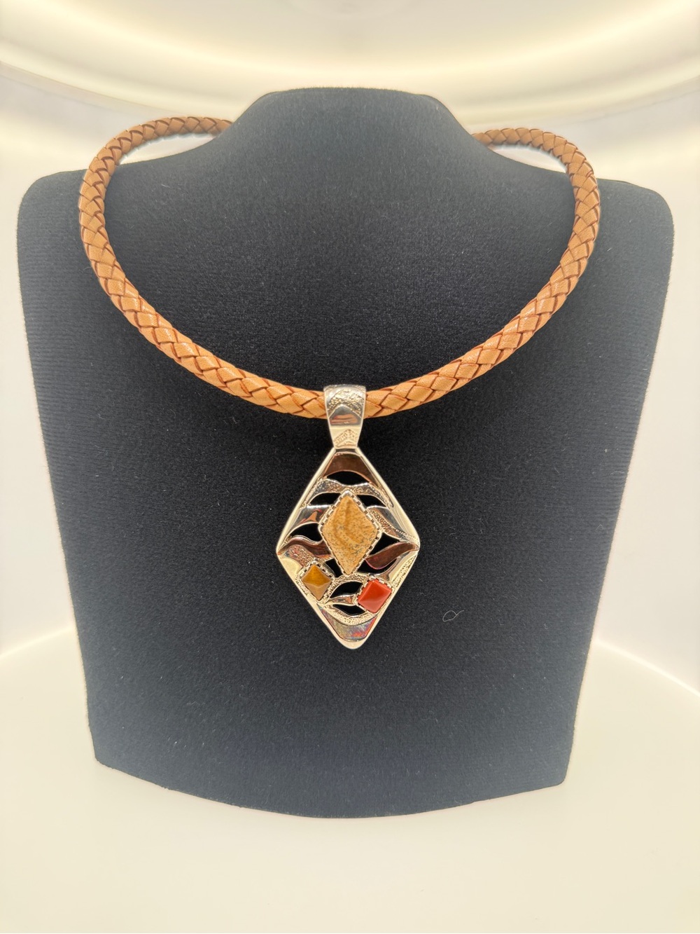 Carolyn Pollack Sterling Silver Multi Gemstone Leather Necklace CP 925